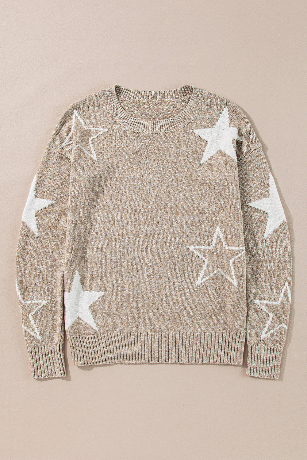 Star Pattern Drop Shoulder Sweater | Khaki