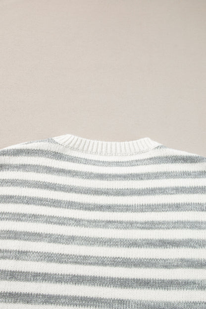 Drop Shoulder Crew Neck Sweater | Gray Stripe