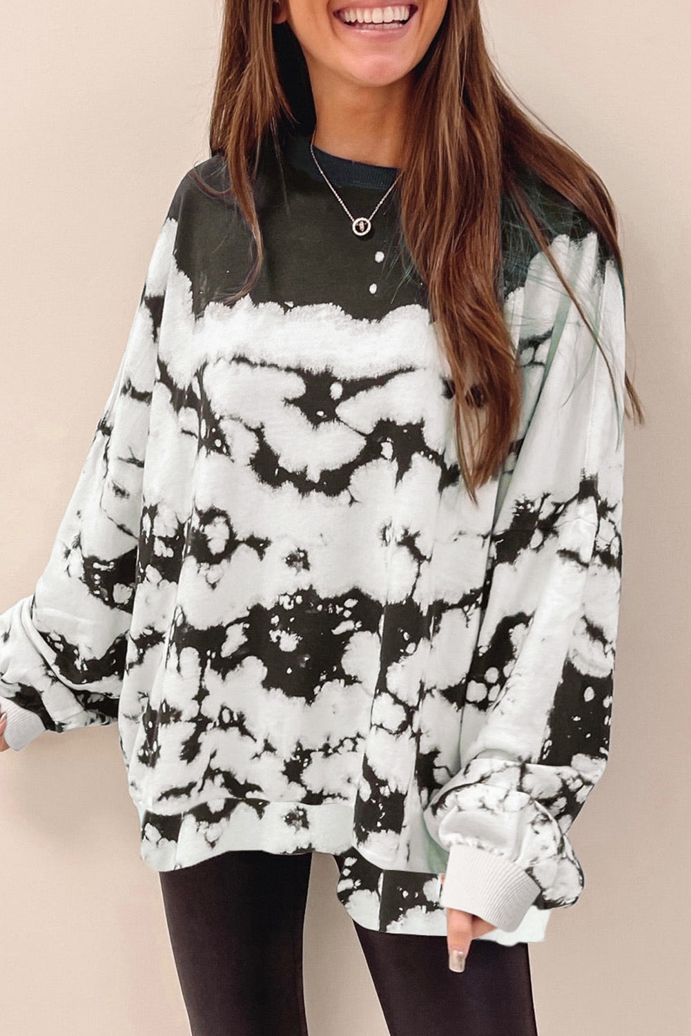 Tie-Dye Drop Shoulder Pullover Sweatshirt | White