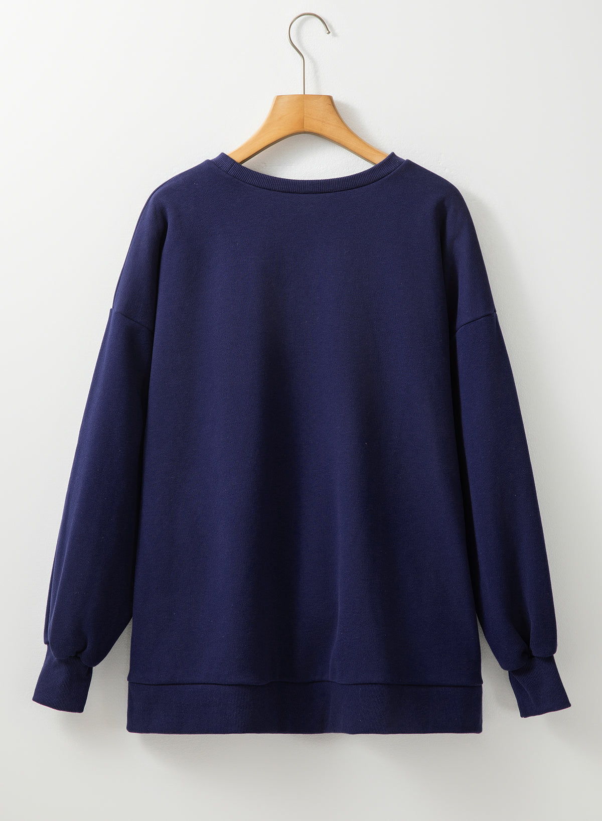 Solid Fleece Lined Drop Shoulder High Low Sweatshirt | Navy Blue