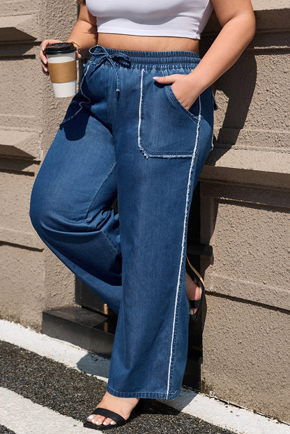 Washed Denim Chambray Loose Plus Size Pants | Sail Blue