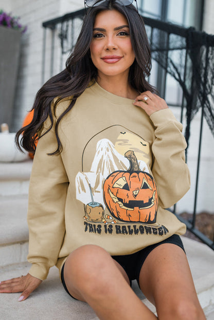 Spooky Pumpkin Graphic Crewneck Halloween Sweatshirt | Parchment