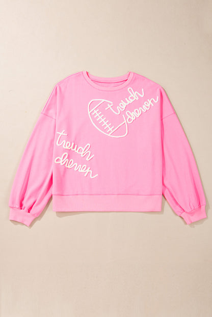 Touch Down Rugby Football Embroidered Plus Size Sweatshirt | Pink