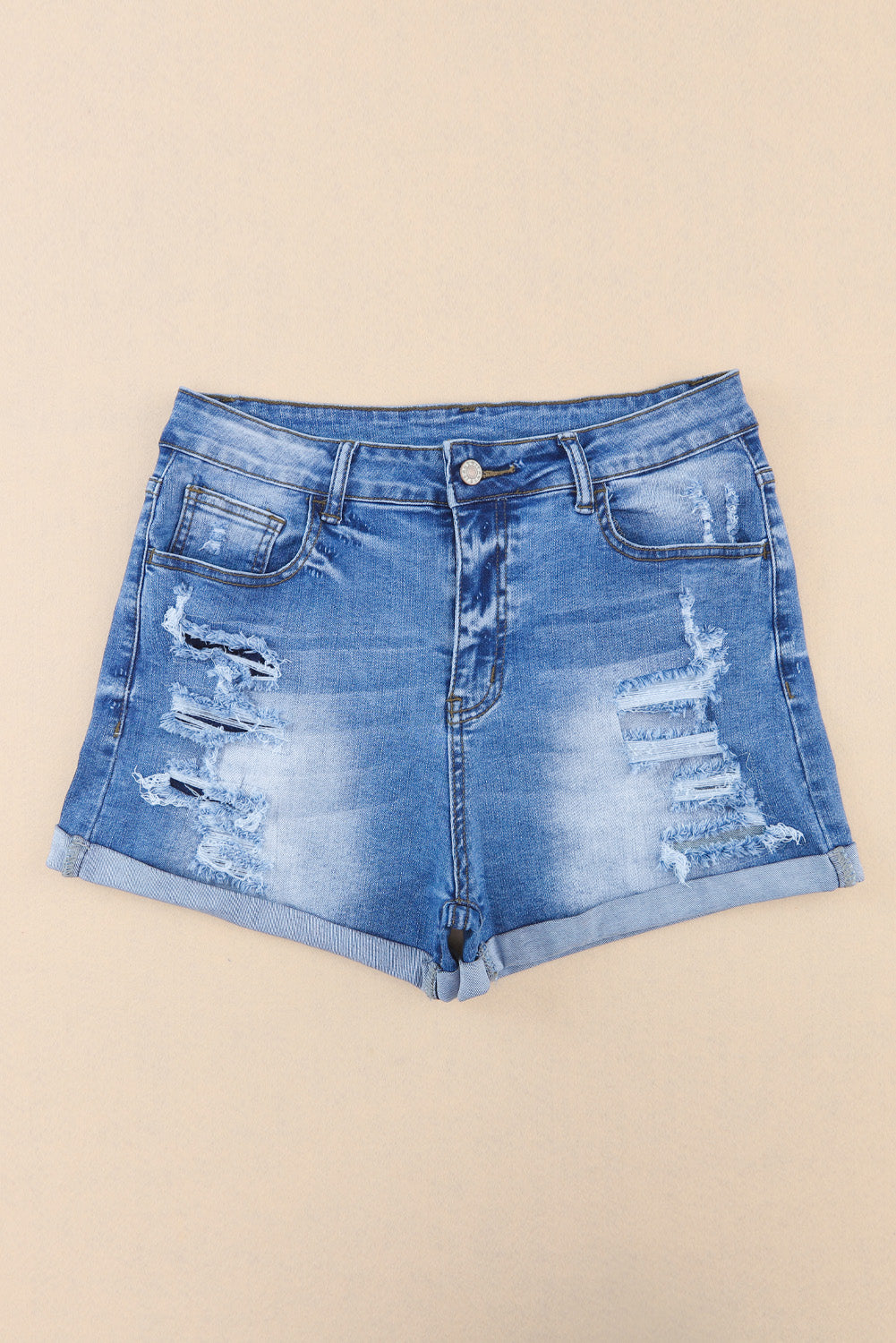 Vintage Distressed High Waist Pocket Denim Shorts | Sky Blue