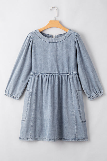 Light Wash High Waist Loose Fit Denim Mini Dress | Beau Blue