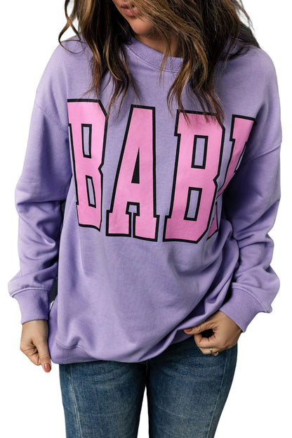 Babe Letter Graphic Pullover Sweatshirt | Gray