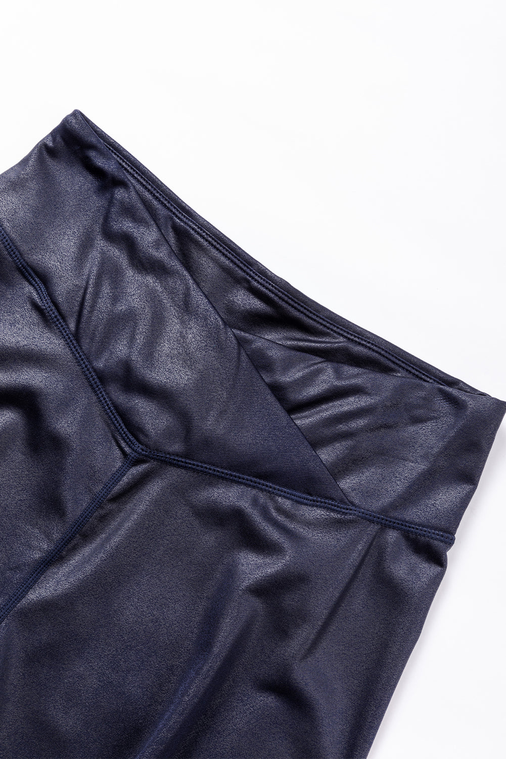 Crossed Dip Waist Sleek Leather Leggings | Navy Blue