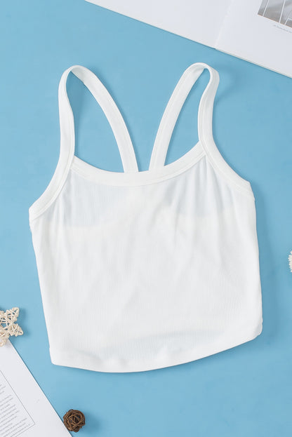 Athletic Ribbed Cropped Cami Top | White