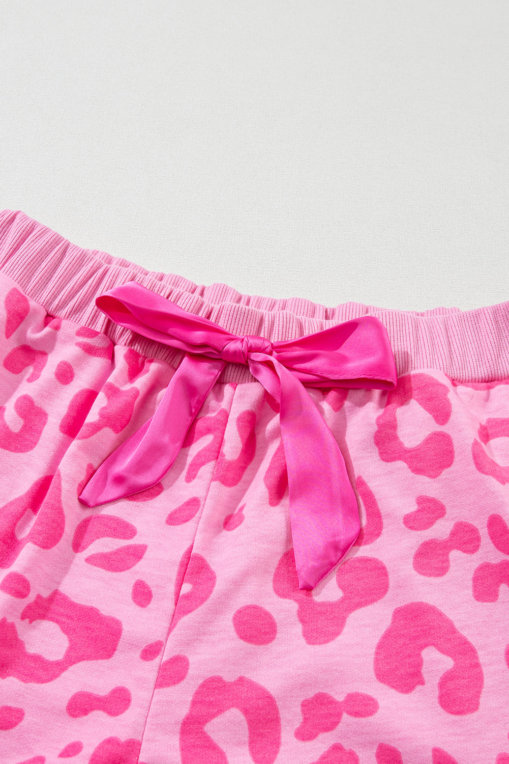 Leopard Print Tee And Satin Tie Shorts Lounge Set | Pink