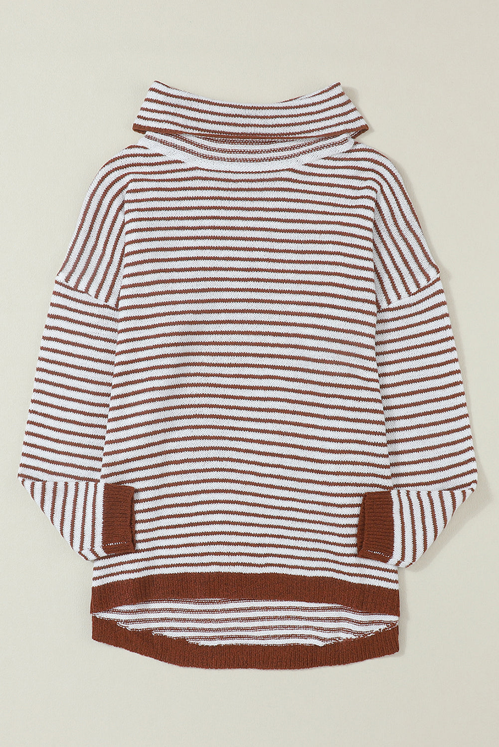 Striped Turtleneck Loose Sweater | Brown