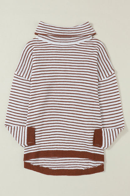 Striped Turtleneck Loose Sweater | Brown