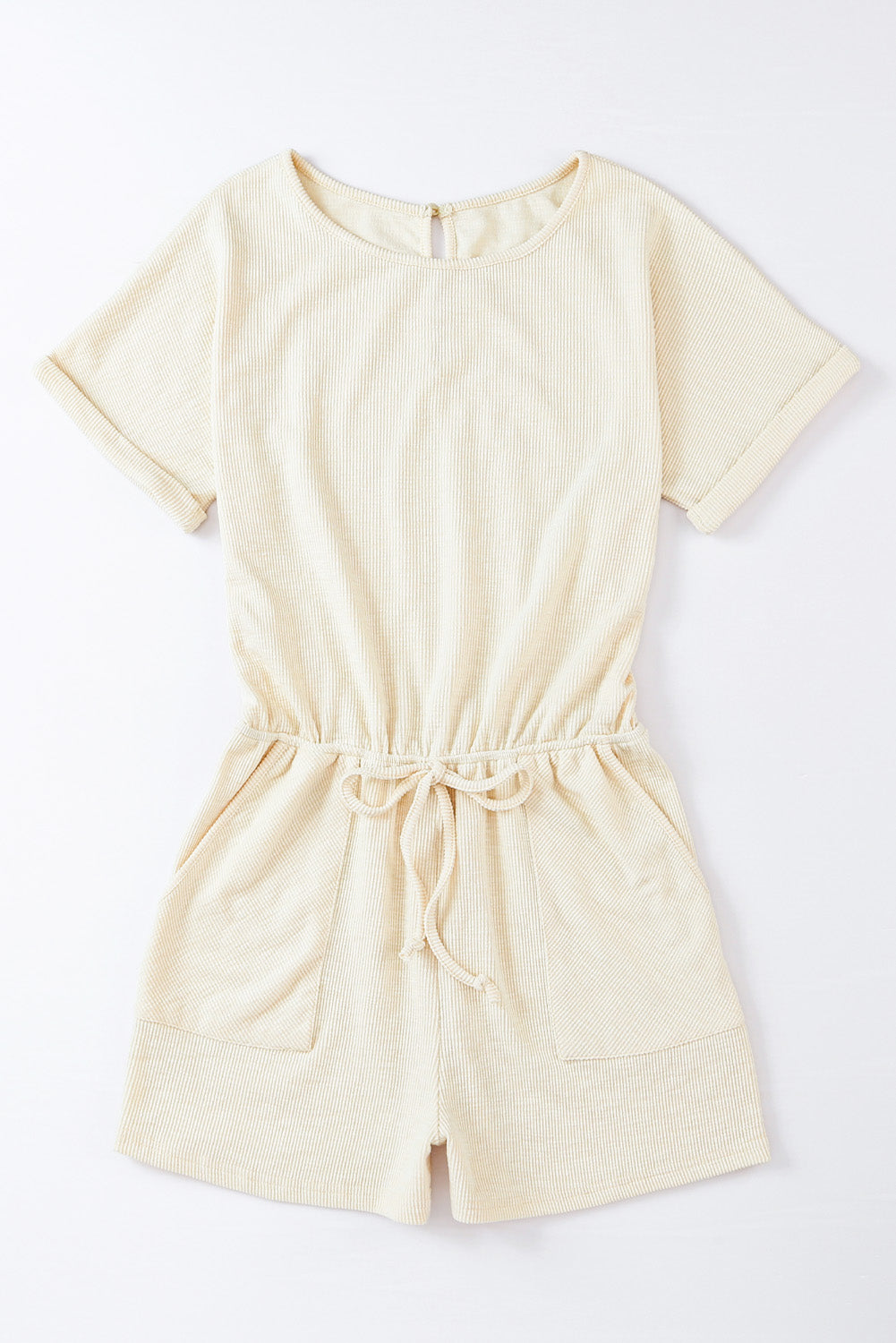 Ribbed Elastic Waist Romper | Beige