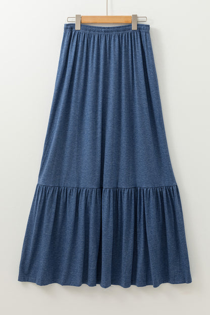 Solid Colour Lace Up High Waist Tiered Maxi Skirt | Sail Blue