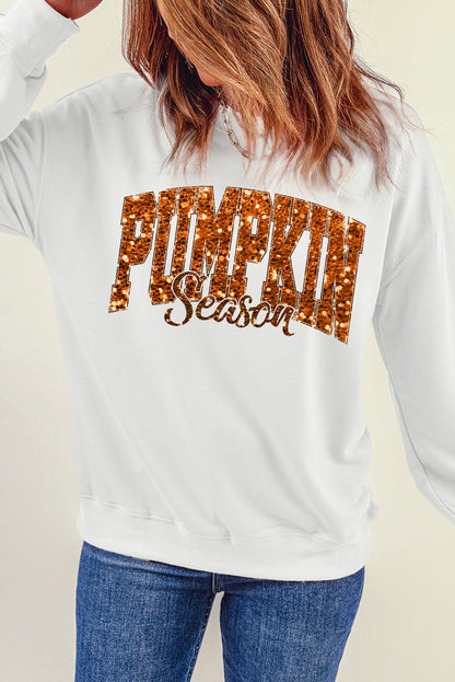 Heat-Transfer Pumpkin Season Printed Crewneck Thanksgiving Sweatshirt | Beige