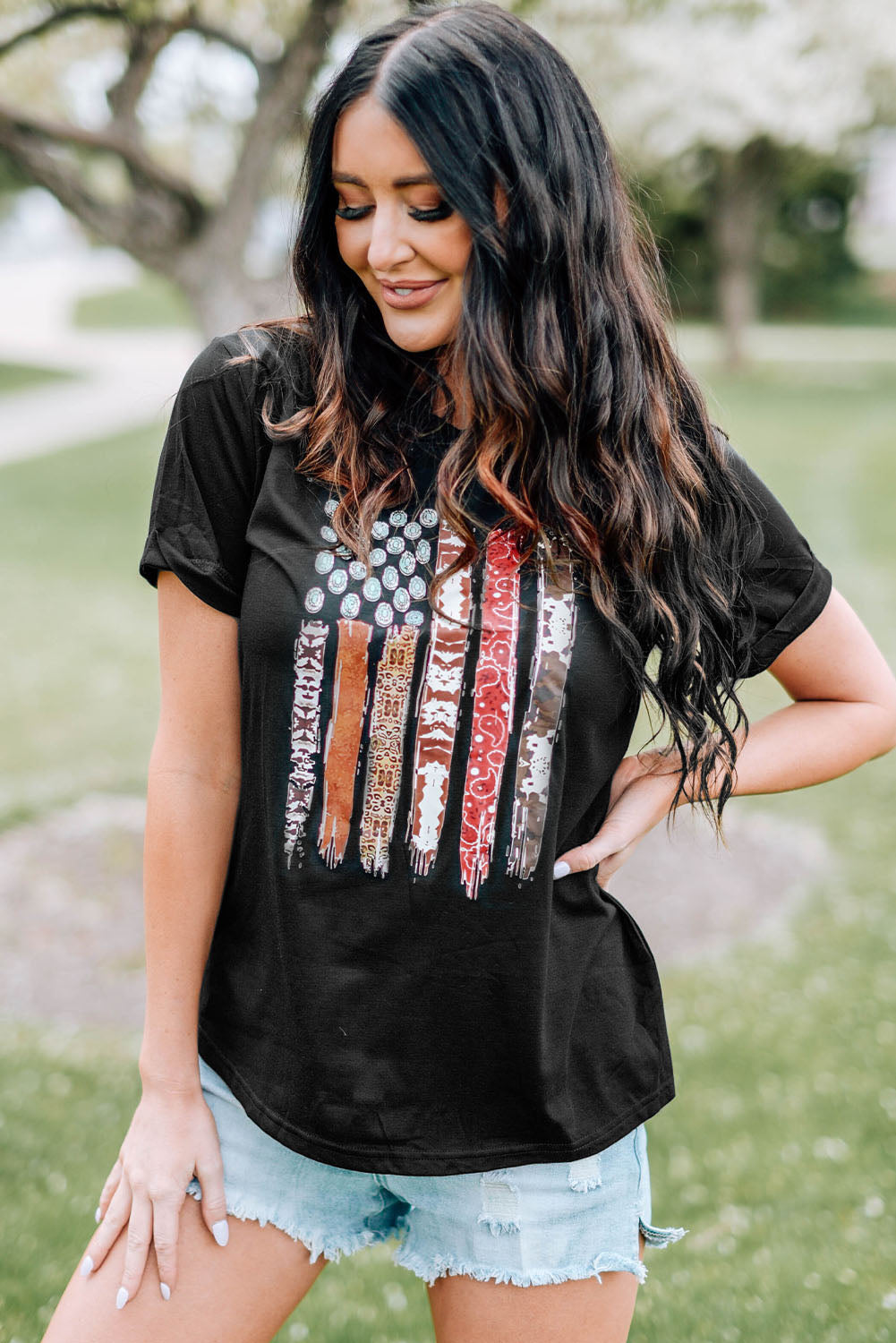 Western American Flag Graphic Tee | Black