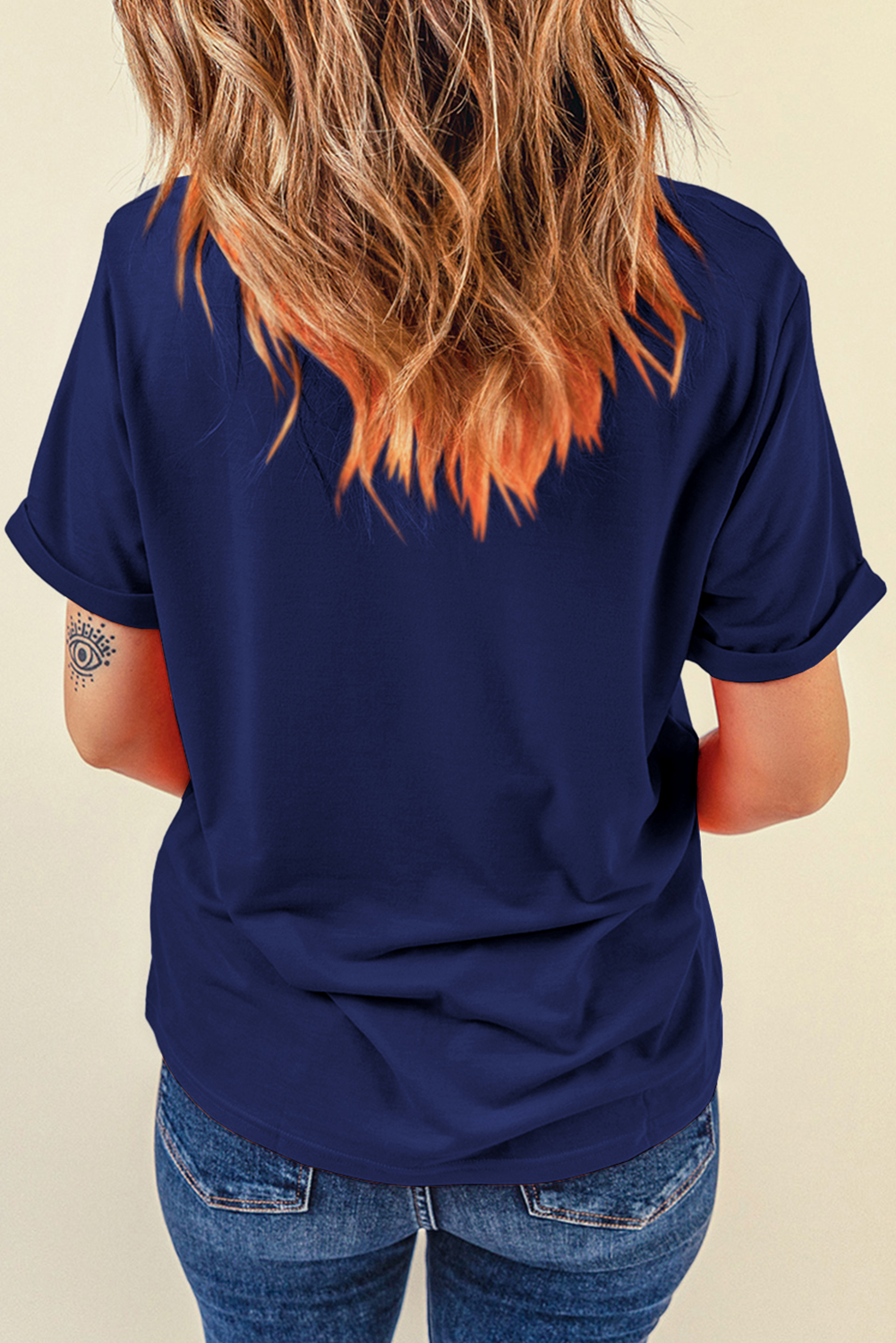 Glittering Game Day Graphic Cuffed Sleeve Crew Neck T Shirt | Blue