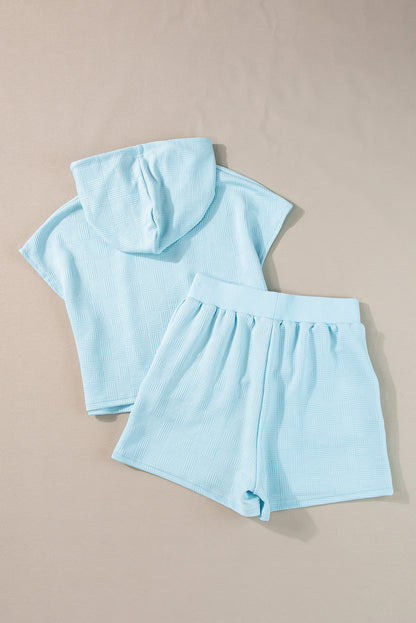 Textured Cropped Hoodie And Shorts Set | Beau Blue