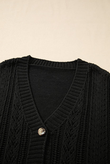 Open Knit Drop Shoulder Sweater Cardigan | Black