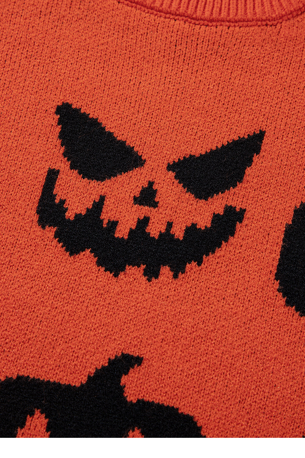 Halloween Pumpkin Face Pattern Drop Shoulder Sweater | Orange