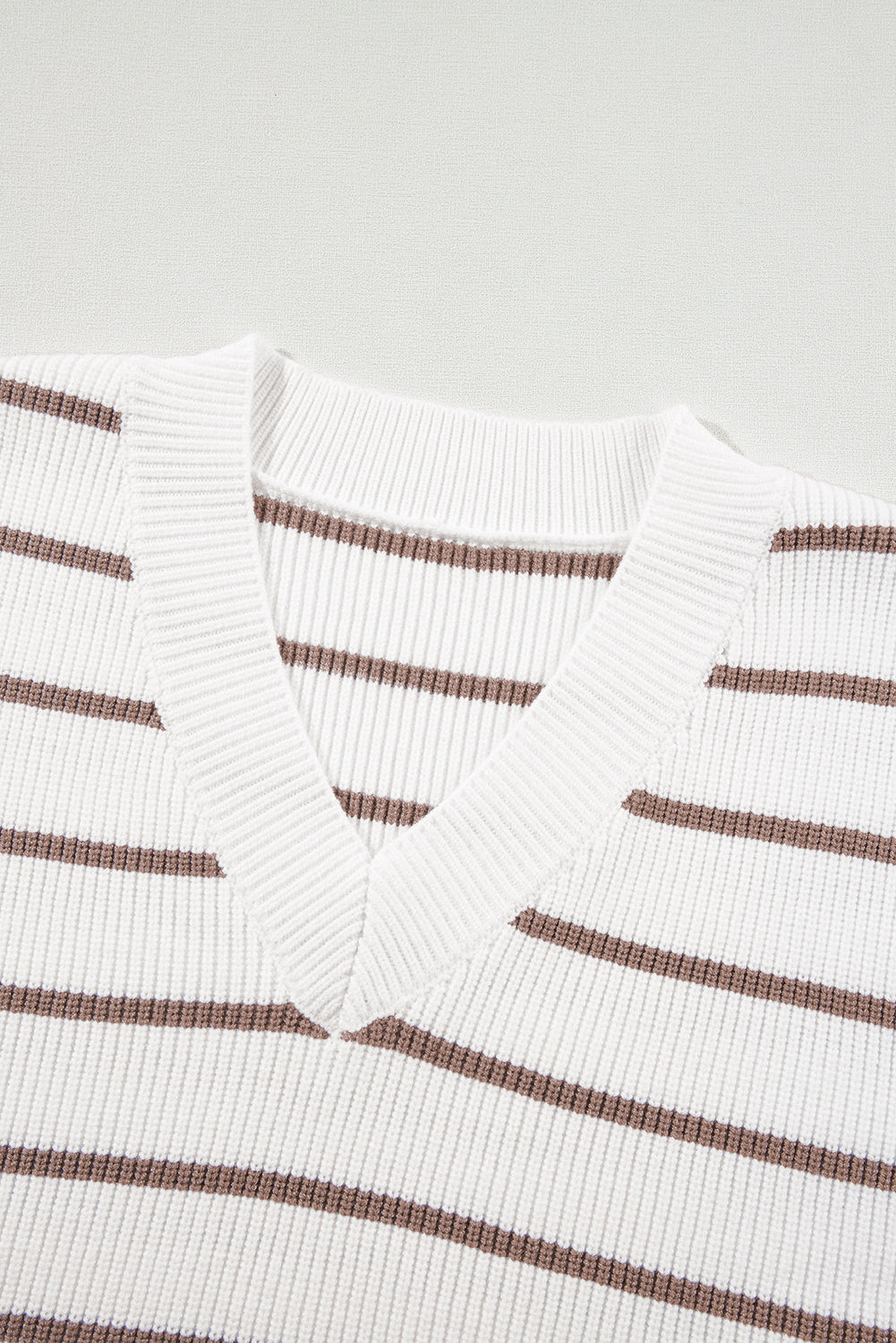 V Neck Knitted Loose Sweater Vest | Khaki Stripe