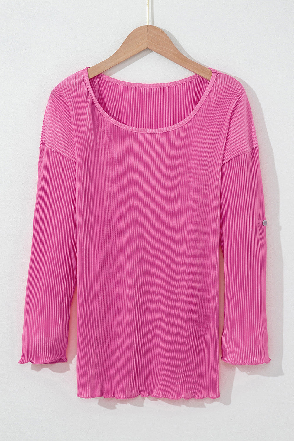 Pleated Texture Roll Tab Sleeve Blouse | Rose