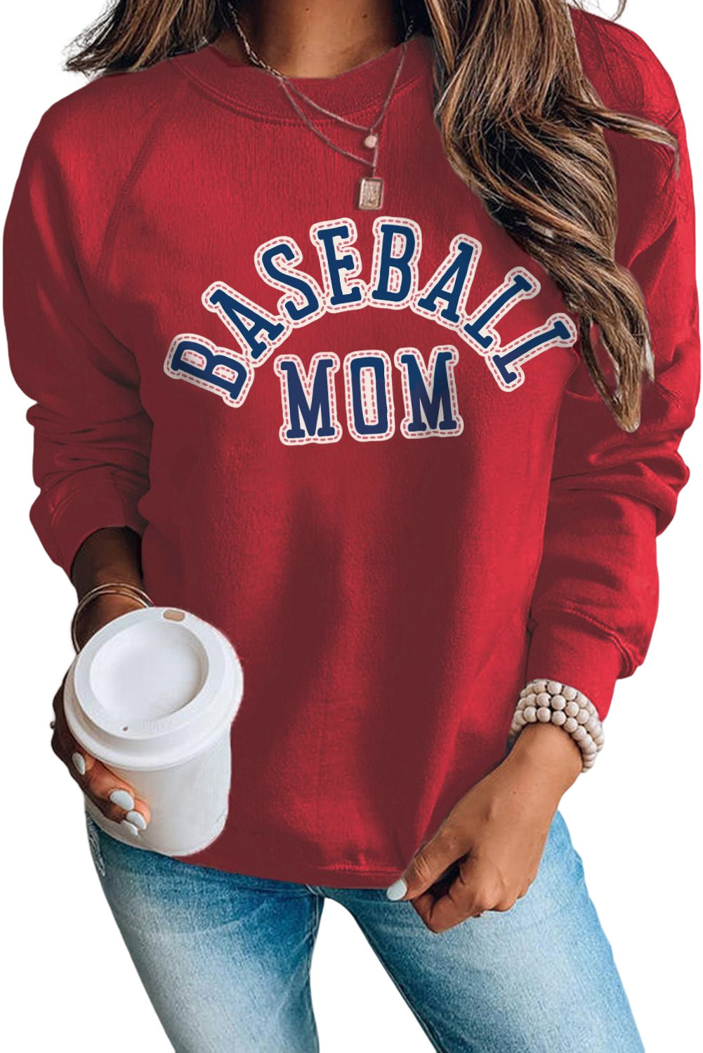 Fiery  Baseball Mom French Terry Cotton Blend Sweatshirt | Red