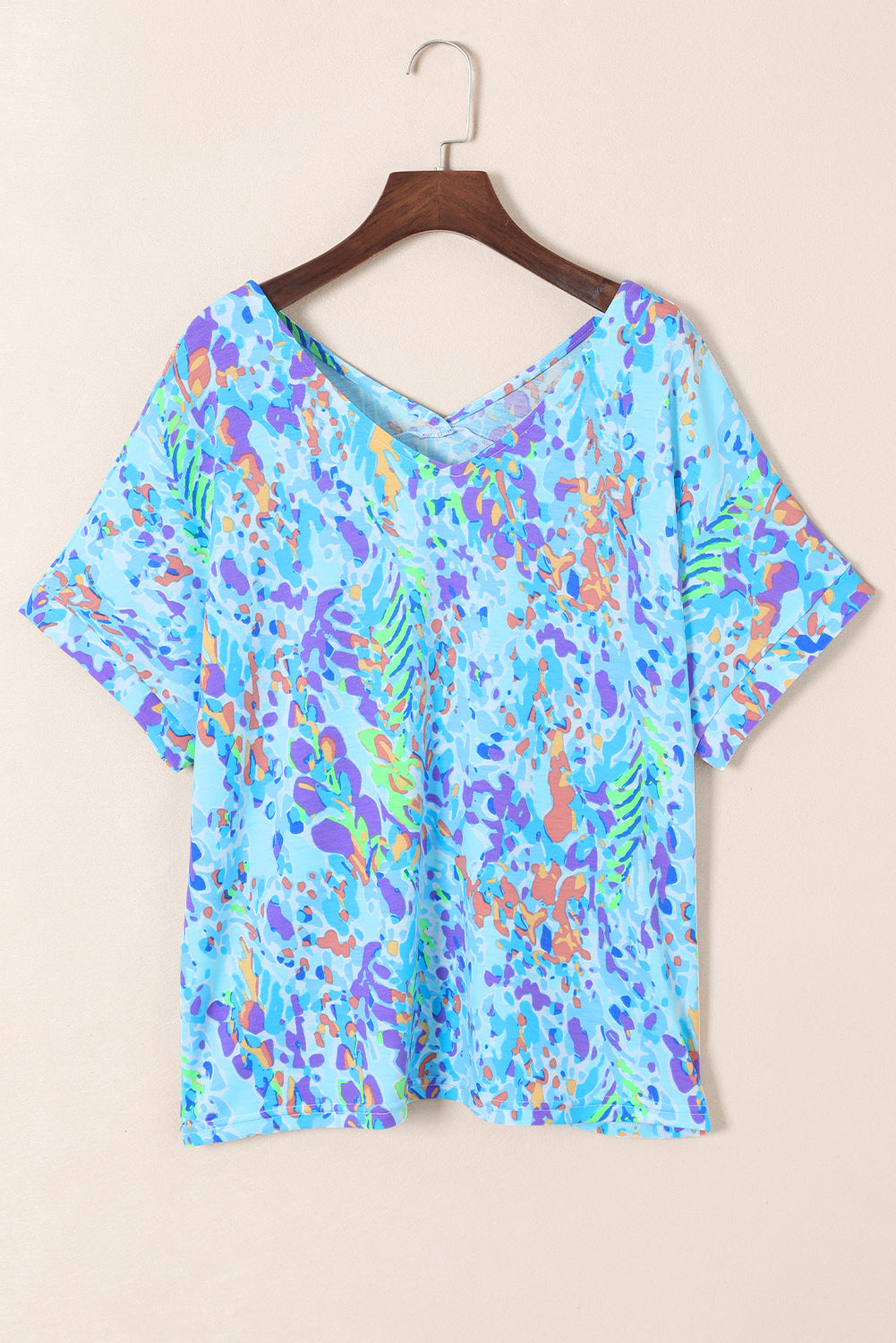 Loose Painted Floral Tee | Sky Blue