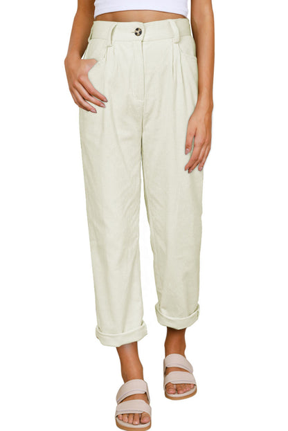 Corduroy High Waist Straight Leg Pants | Beige