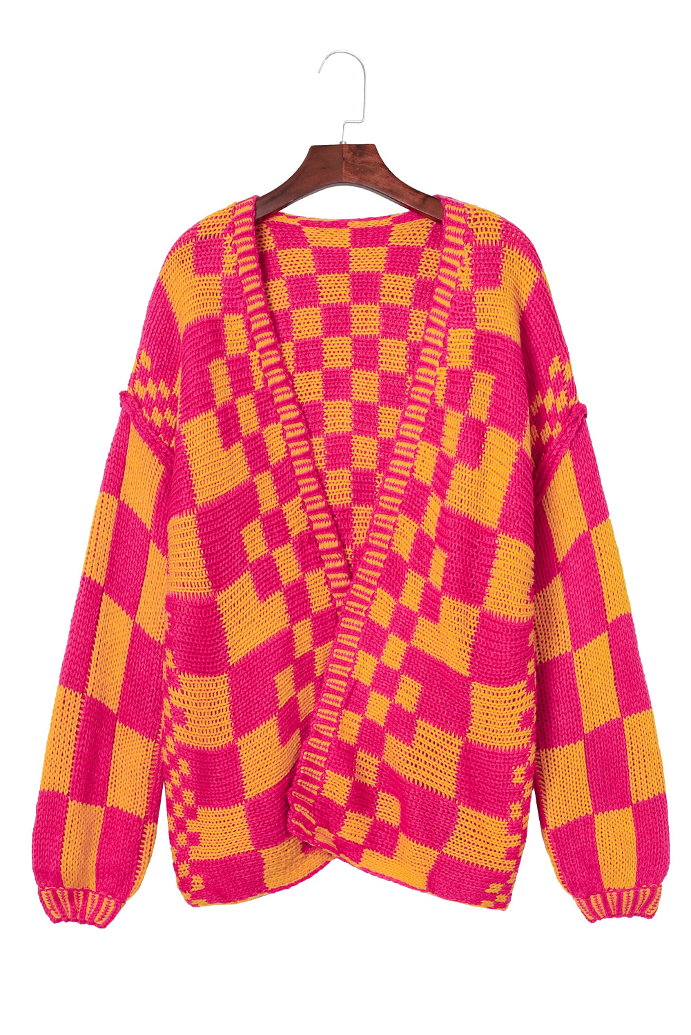 Open Front Mixed Checkered Pattern Knit Cardigan | Multicolour