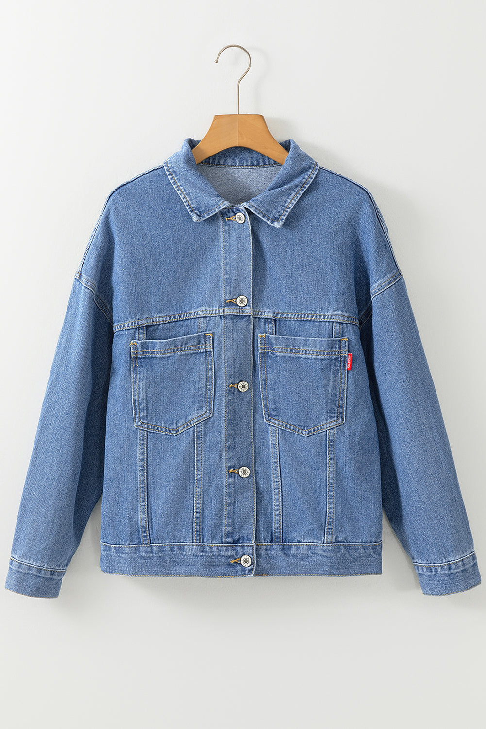 Washed Oversize Pocketed Denim Jacket | Light Blue