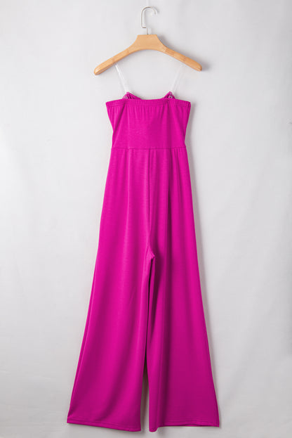 Bowknot Strapless Wide Leg Jumpsuit | Bright Pink