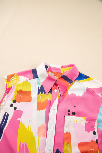 Abstract Print Collared Cap Sleeve Casual Shirt | Multicolour