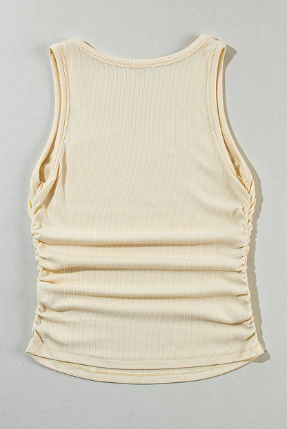 Plain Ruched Side Slim Tank Top | Apricot