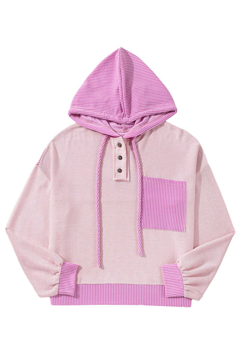 Corded Colourblock Patch Pocket Drawstring Hooded Top | Light Pink