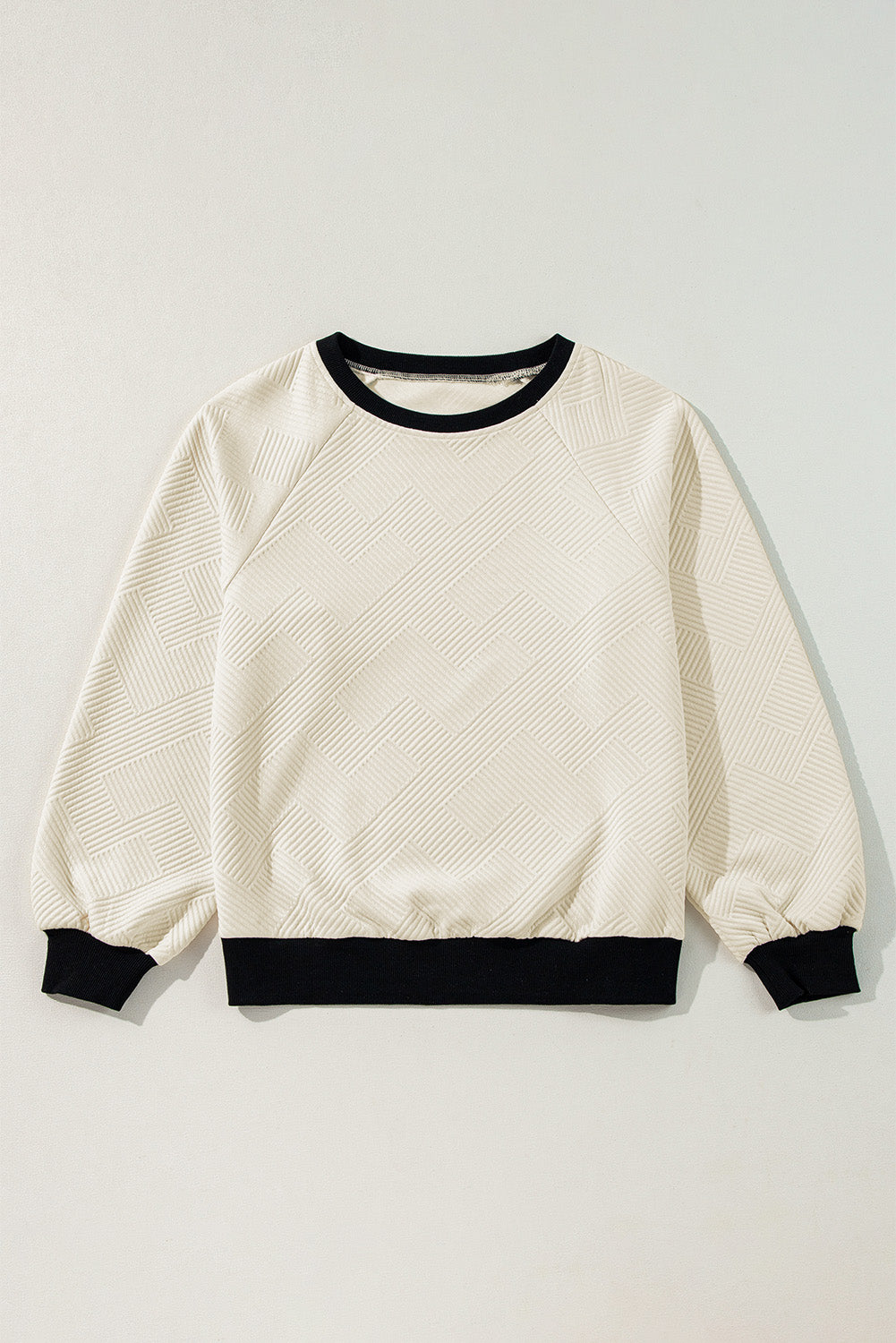 Colour Block Edge Raglan Sleeve Crew Neck Textured Top | Jet Stream