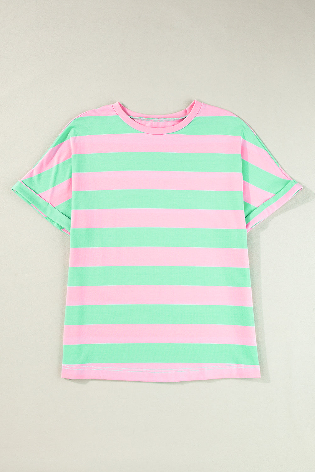 Colourblock Cuffed Sleeve Loose Tee | Pink Stripe