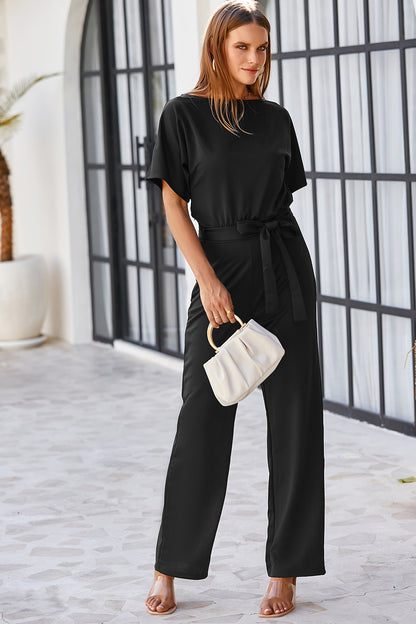 Belted Wide Leg Jumpsuit | Black