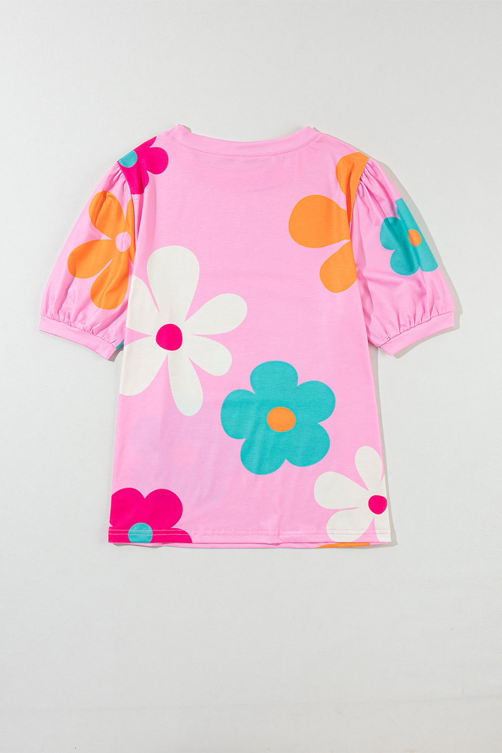 Flower Print Bubble Sleeve Tee | Pink