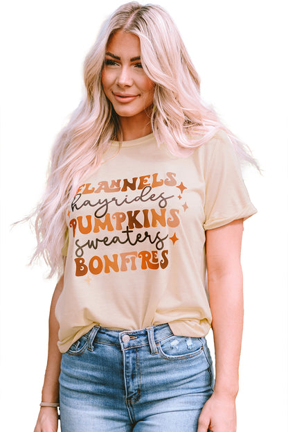 Flannels Hayrides Pumpkins Sweaters Bonfires Tee | Khaki