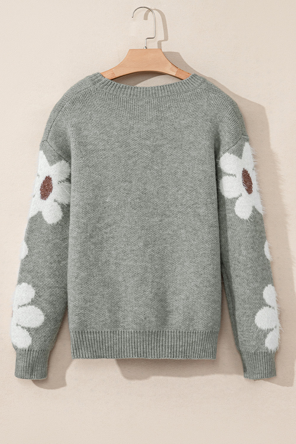 Flower Sleeve Drop Shoulder Sweater | Light Grey