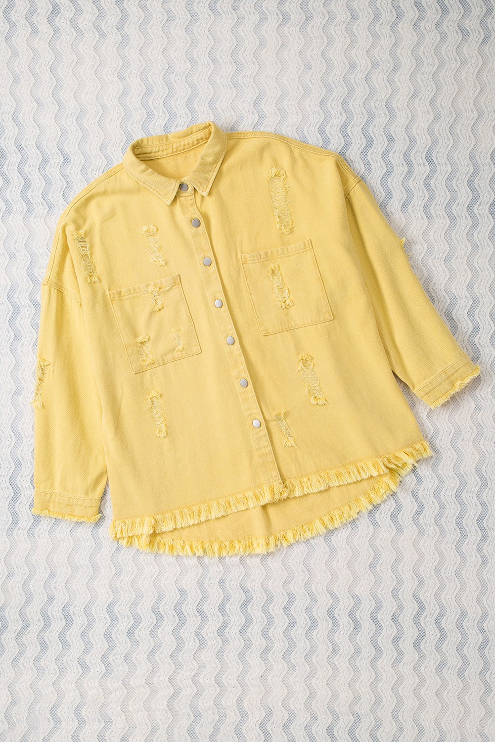 Distressed Fringe Trim Denim Jacket | Yellow