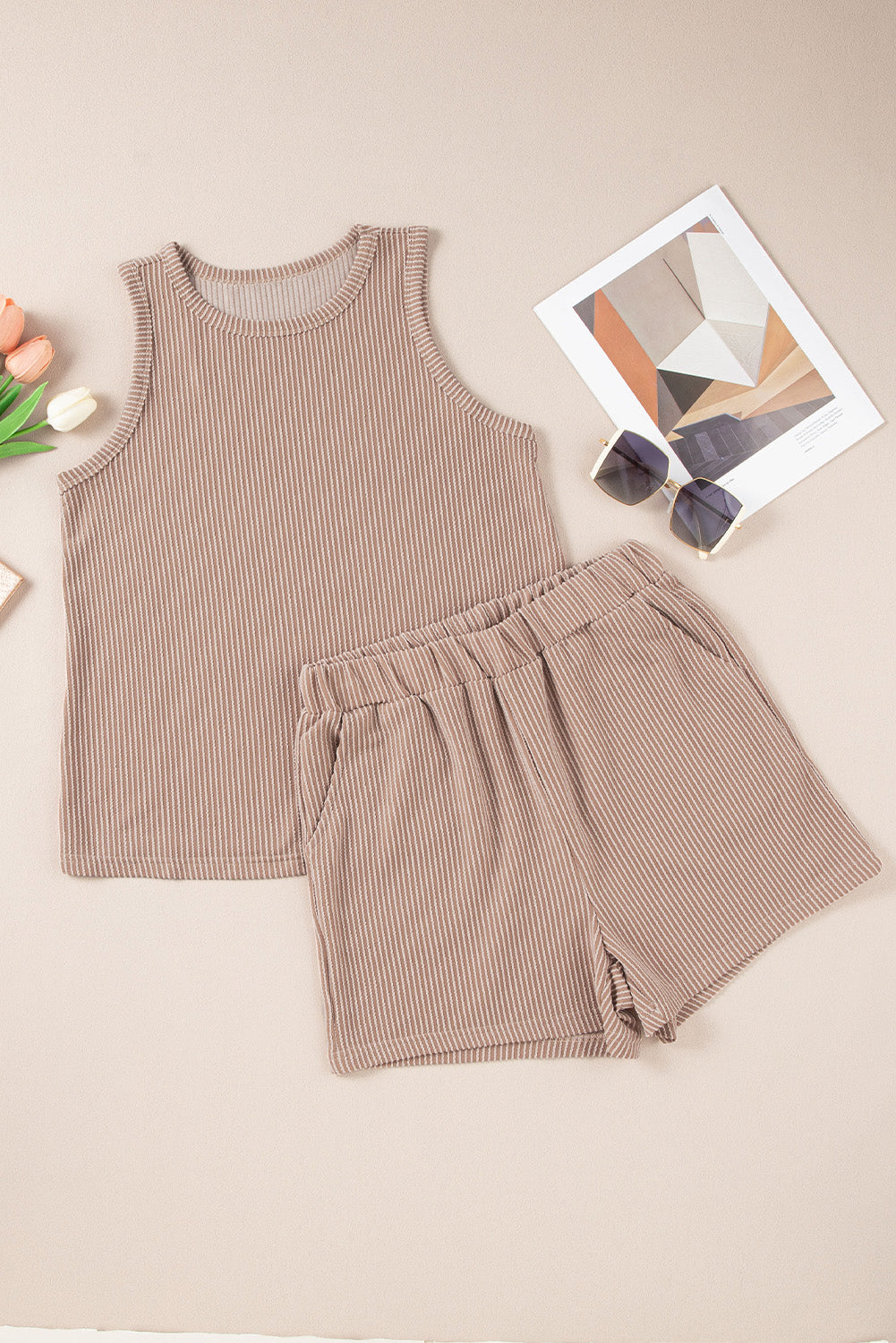 Corded Sleeveless Top And Pocketed Shorts Set | Smoke Gray