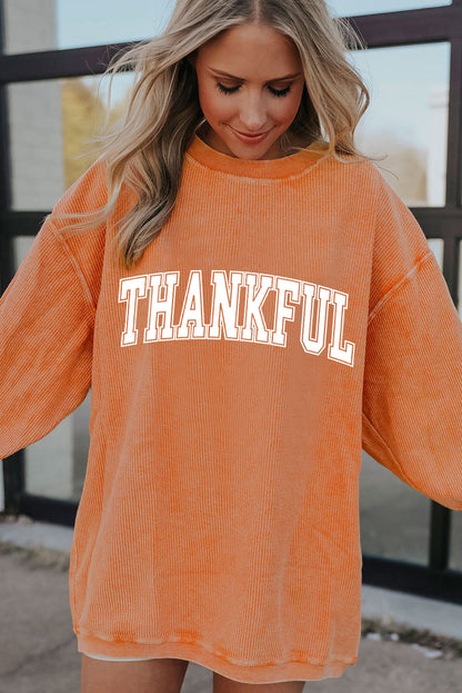 Thankful Crew Neck Pullover Sweatshirt | Orange