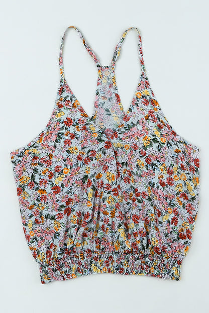 Wrapped V Neck Floral Tank Crop Top | Multicolour