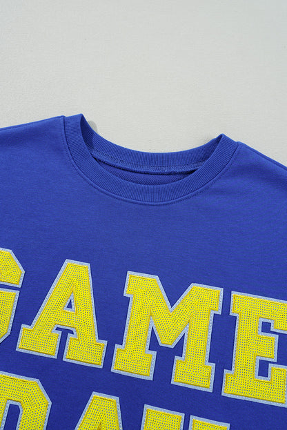 Game Day Crew Neck Graphic Pullover Sweatshirt | Dark Blue