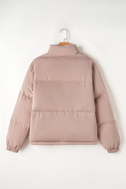 Full Zipper Quilted Puffer Jacket | Apricot Pink