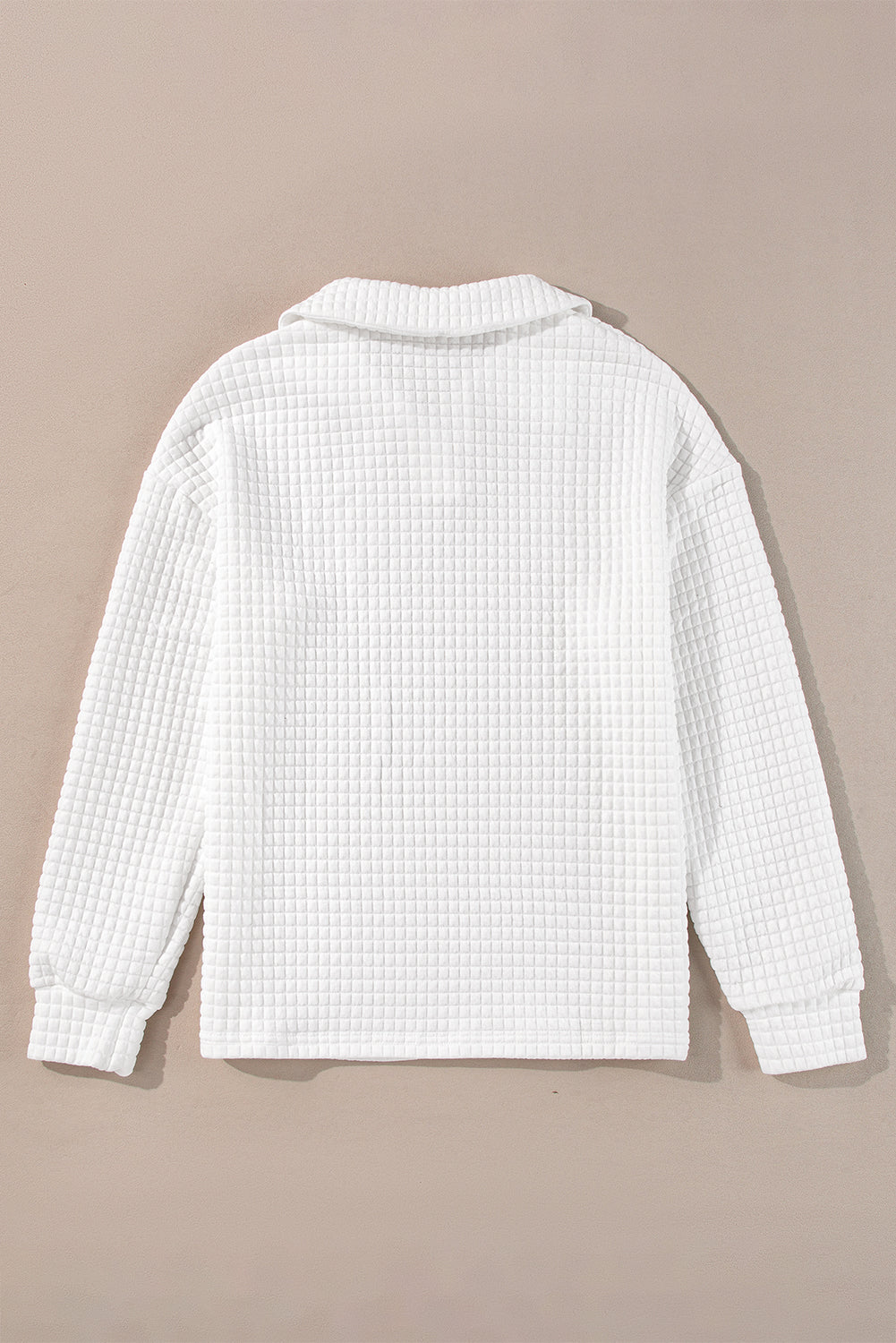 Quilted Texture Sporty Collared Long Sleeve Top | White