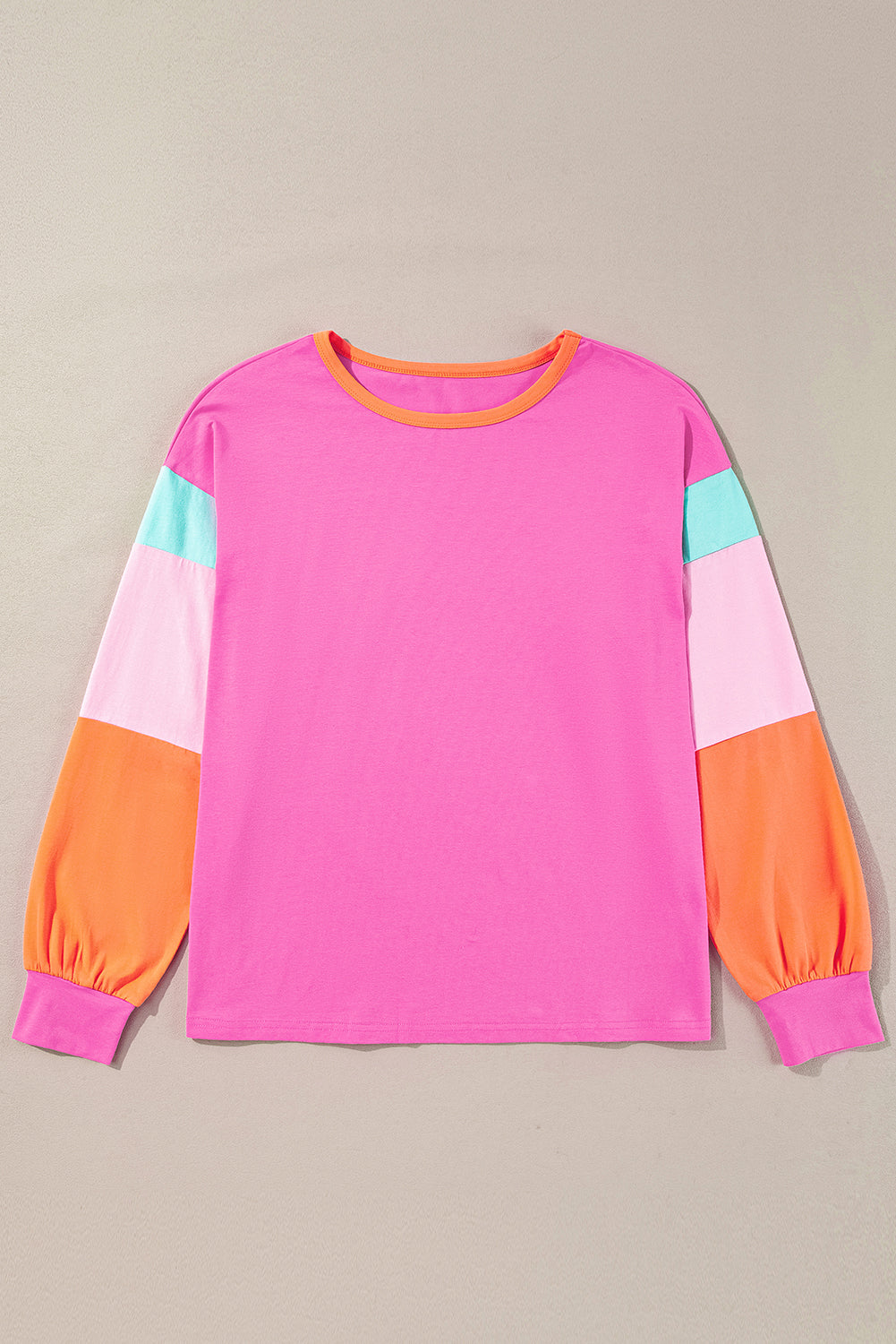 Colourblock Patchwork Long Sleeve Loose Top | Rose Red