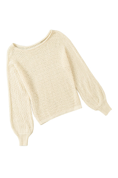 Sheer Openwork Knit Sweater | Apricot