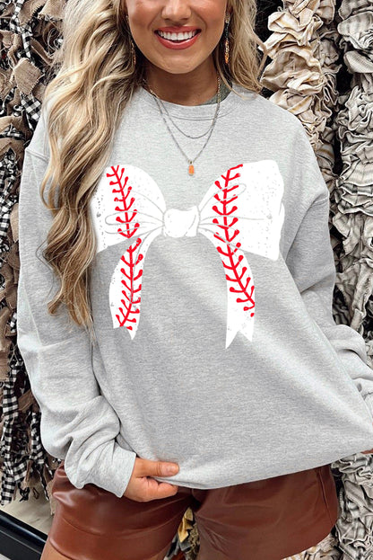 Rugby Football Bowknot Graphic Game Day O Neck Sweatshirt | Gray